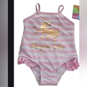NEW 2T PINK WHITE GOLD UNICORN TODDLER GIRL ONE PIECE SWIMSUIT Nordstrom 24 NWT
